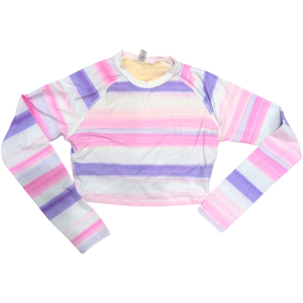 NWT WET SWIMWEAR LOS ANGELES Striped Long Sleeve Crop Top Watercolor Large $108